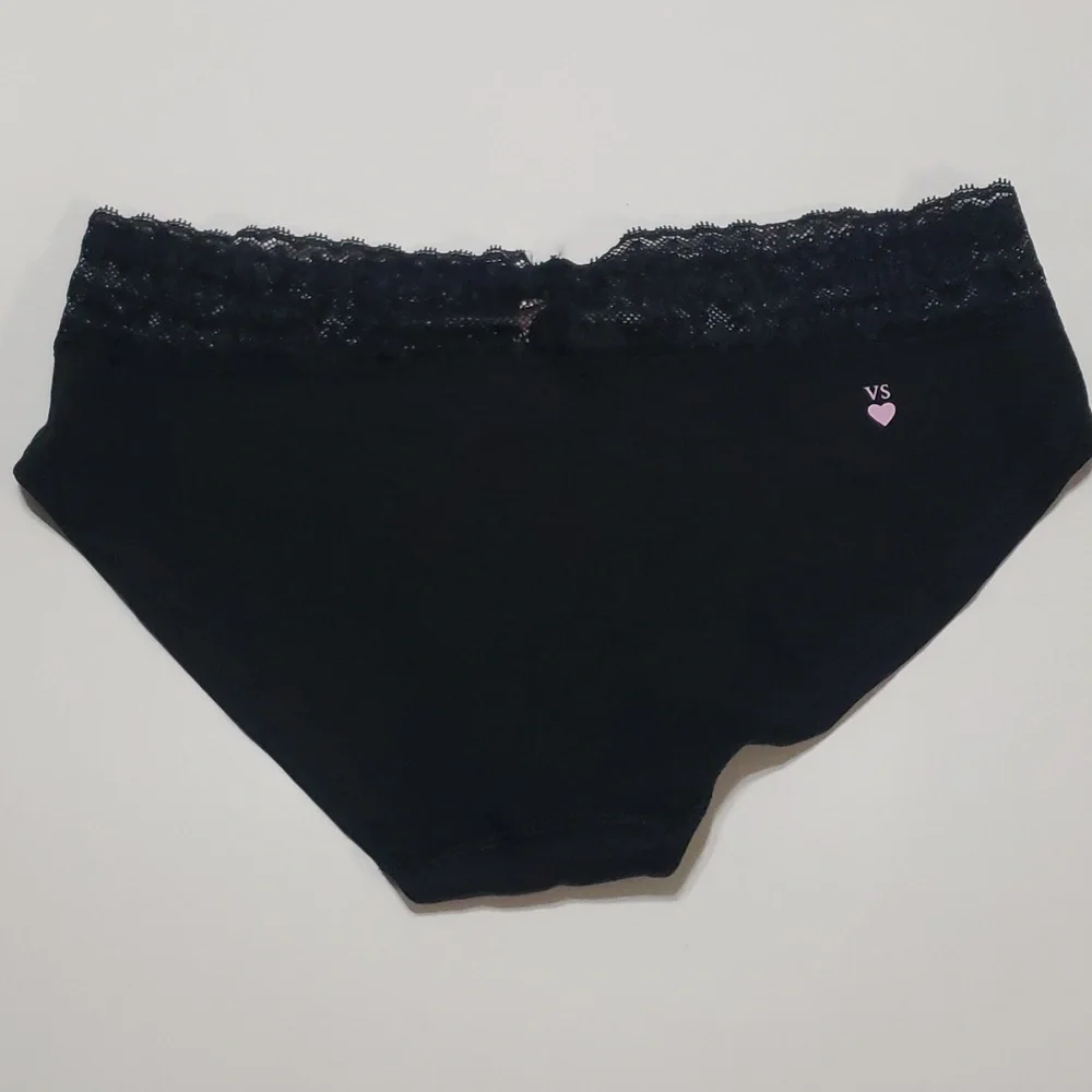 NWT Victoria's Secret Black Cotton Lace Waist Hiphugger size M - Picture 2 of 4